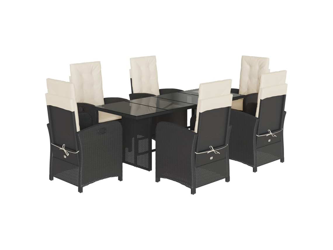 Conjunto de 7 Jantar para Jardim com Almofadões Vime Pe Preto MAISON EXCLUSIVE