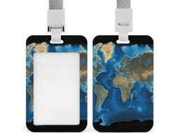 Porta-cartões Crachá com mapa-múndi, protetor de cartões vertical com cordão, camada plástica impermeável, porta-cartões de visita