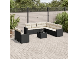 Jogo de Sofá Jardim 10 Peças C/ Almofadões Vime Pe Preto Dkd Home Decor