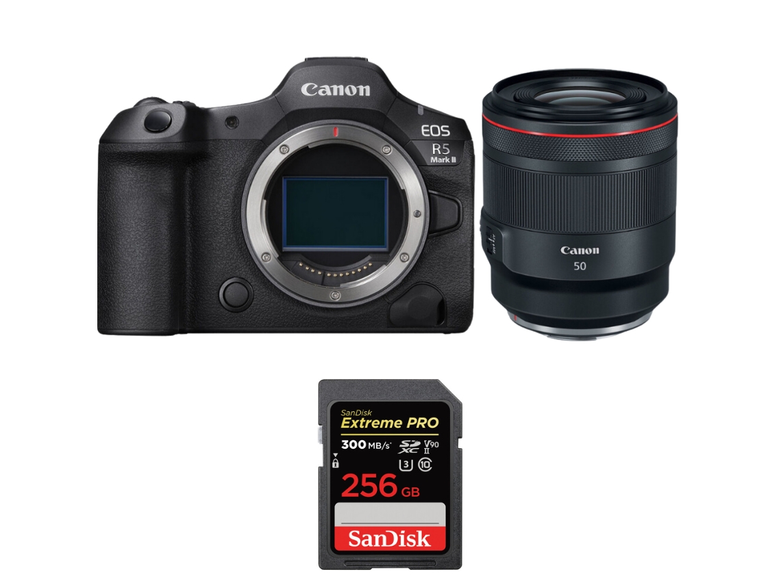 Eos R5 Mark Ii + Rf 50mm F/1.2 L Usm + 1 Sandisk 256gb Uhs ii 300mb/s + Ebook “20 Dicas para Fotos Que Impressionam” CANON