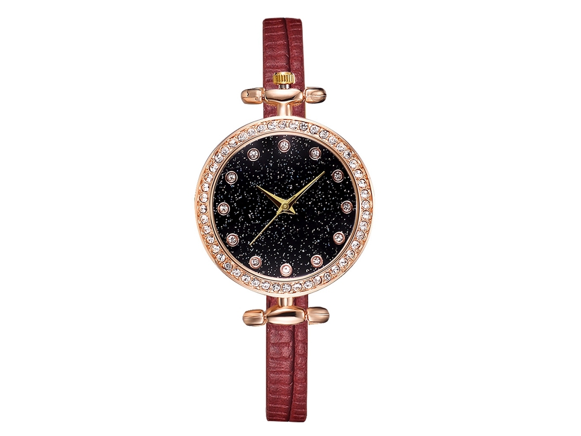 Relógio de Quartzo Feminino Estilo Casual Elegante Pulseira Pu para Mulher (vermelho)