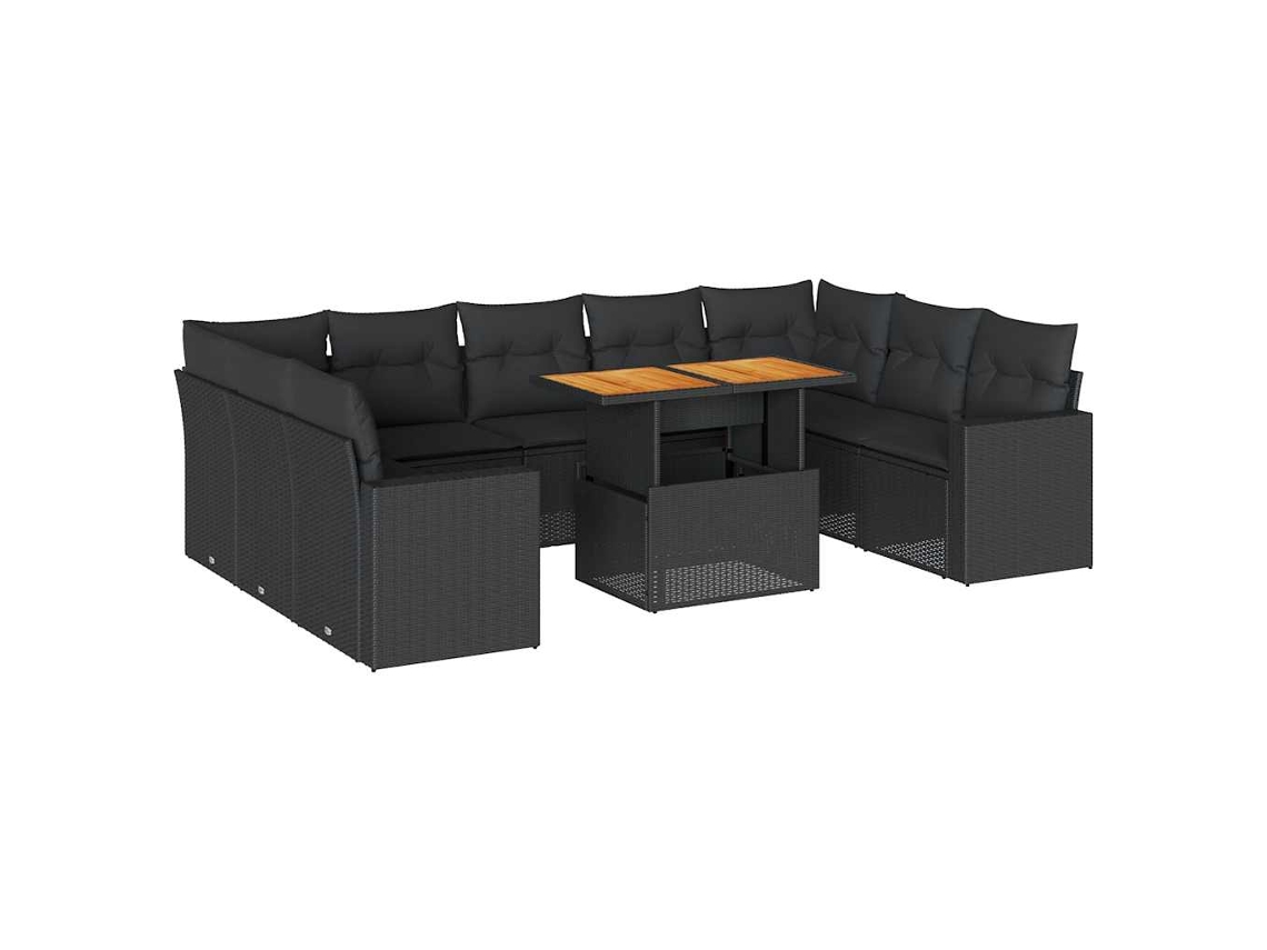 Conjunto de 10 Sofás de Jardim com Almofadões Vime Pe Preto MAISON EXCLUSIVE