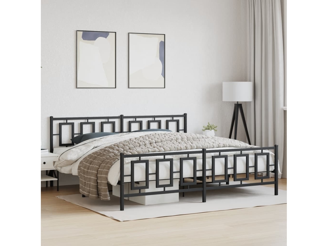 Estrutura De Cama Com Cabeceira E Pés 193x203 Cm Metal Preto