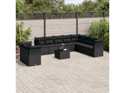 Vidaxl 11 Pcs Conjunto Sofás De Jardim C/ Almofadões Vime Pe Preto