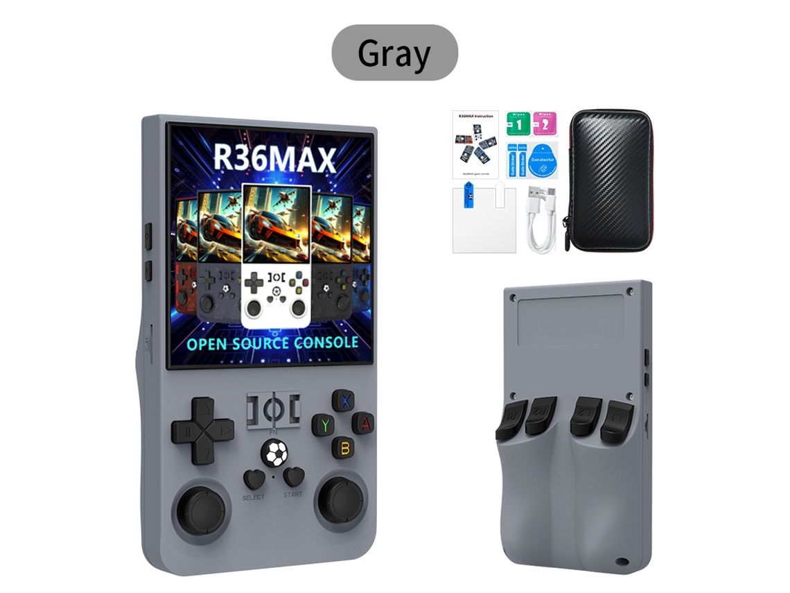 Console Retrô R36max Com 18.000 Jogos Hd, Tela Ips 4.0, Bateria 4000mah, 64gb De Memória, Design Portátil De Arcade, Na Cor Cinza. Sfushos