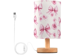 Abajur De Cabeceira Kcldeci Com Fitas E Flores Rosa Para Quarto, Estilo Fazenda, Mesa Cabeceira, Luminária De Mesa
