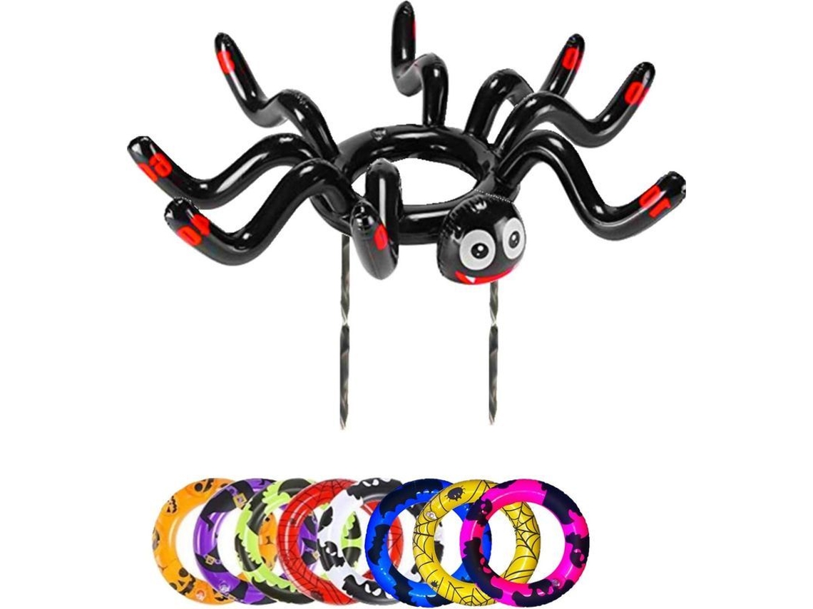 Jogo De Arremesso De Anéis Com Chapéu Aranha Inflável Para Festa De Halloween (1 Aranha, 8 Anéis) Para Crianças Jardim Casa Férias