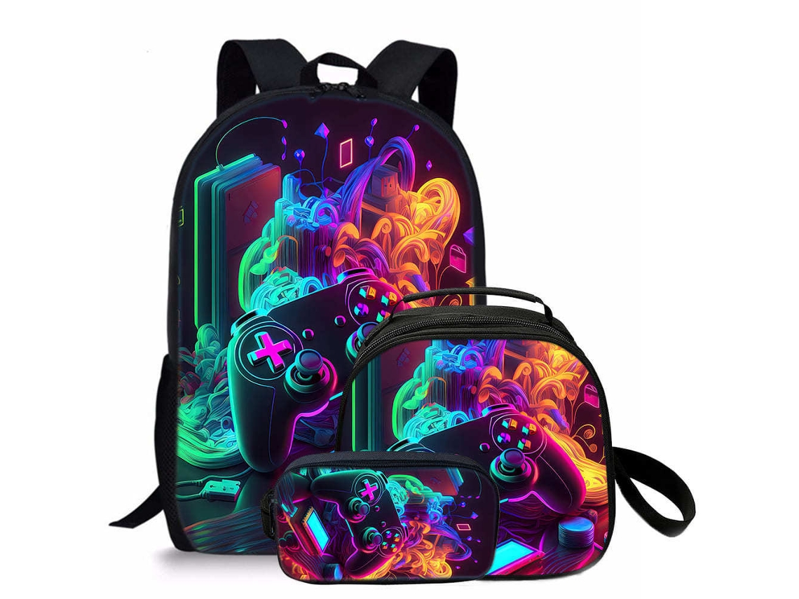 Mochila Conjunto 3 Peças Para Meninos Czhhmart, Estampa De Comando De Jogo, 17 Polegadas, Com Lancheira E Estojo Estilo 3