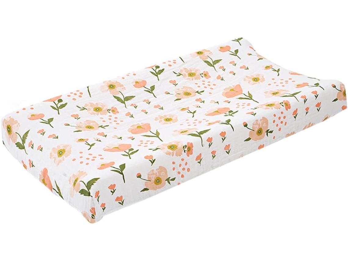 Capa para Trocador de Bebê com Estampa Floral Cor de Pele, Algodão Respirável, Removível e Lavável, CHABERLU