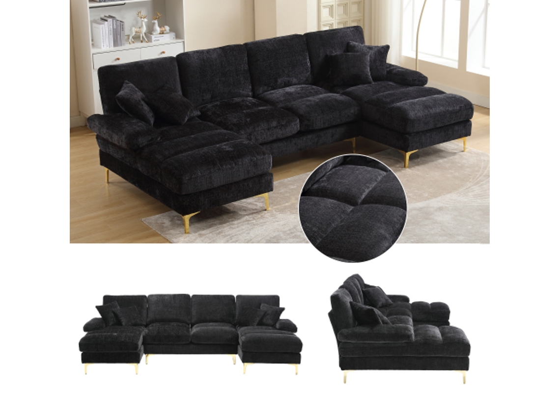 (Código antigo: W1880s00025) Sofá modular moderno grande em chenille, formato em U, com dois assentos reclináveis, ideal para sala de estar, quarto e escritório.