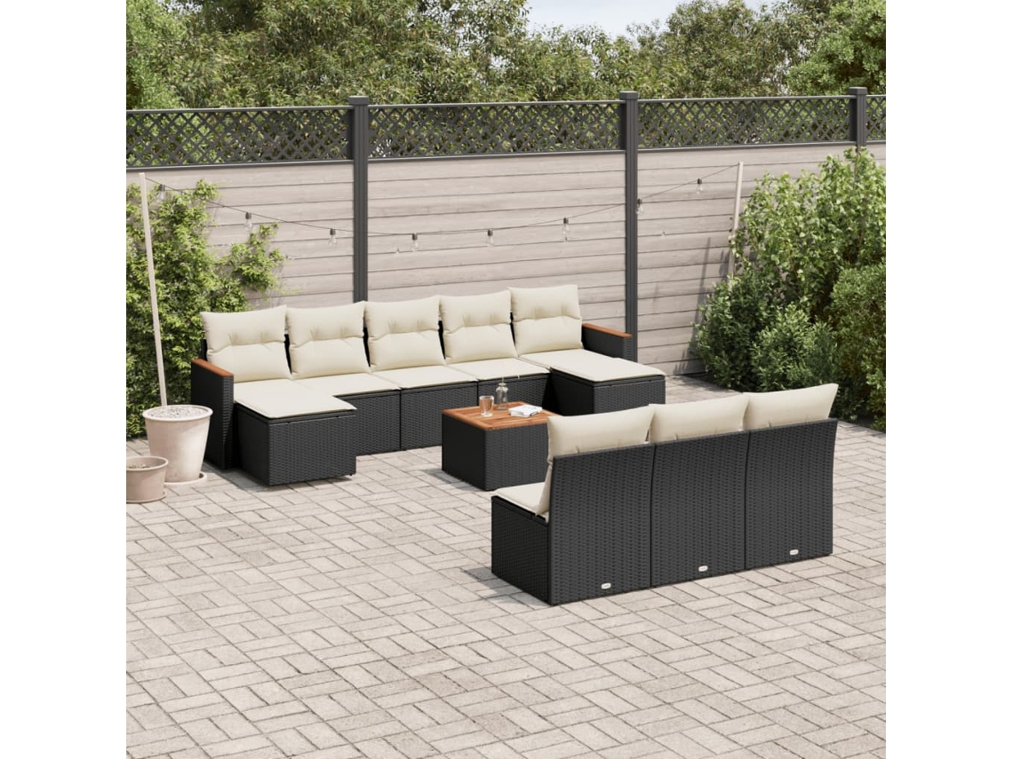 Jogo de Sofá Jardim 11 Peças C/ Almofadões Vime Pe Preto Dkd Home Decor