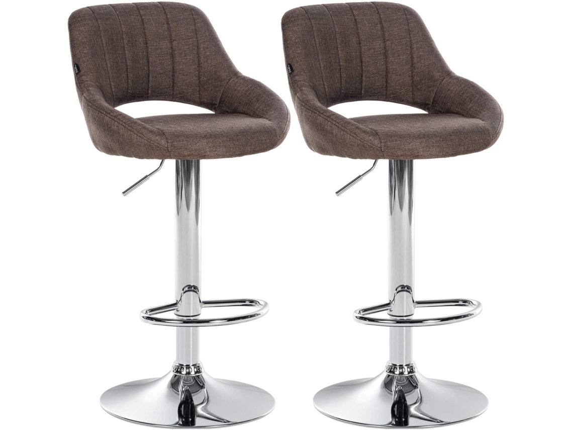 Conjunto de 2 Taburetes de Bar DÉCOSHOP26 com Repose pés Pivotante e Ajustável em Tecido Marrom e Metal (10x10x65 cm)