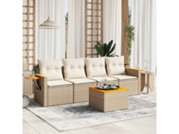 Vidaxl 5 Pcs Conjunto De Sofás P/ Jardim Com Almofadões Vime Pe Bege