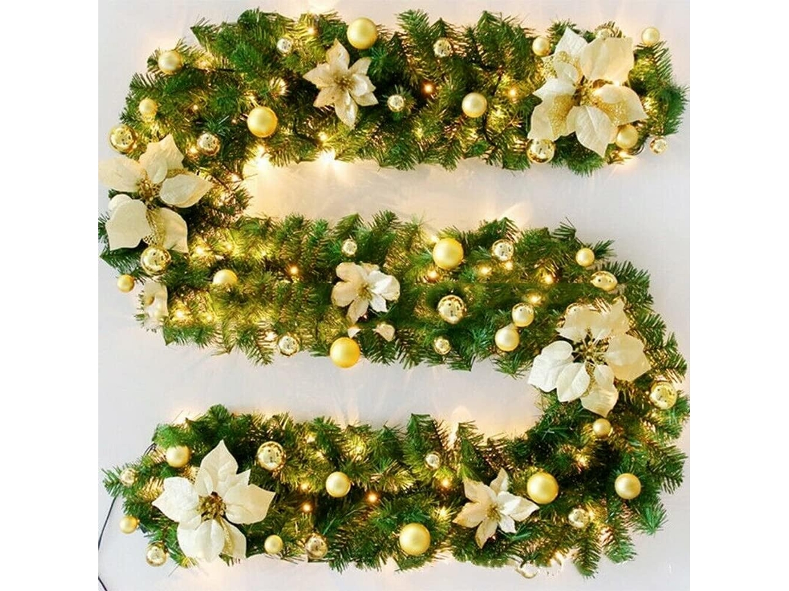 Cordão de luzes LED decorativas para lareira artificial, pinheiro suspenso de 2,7 m (dourado)