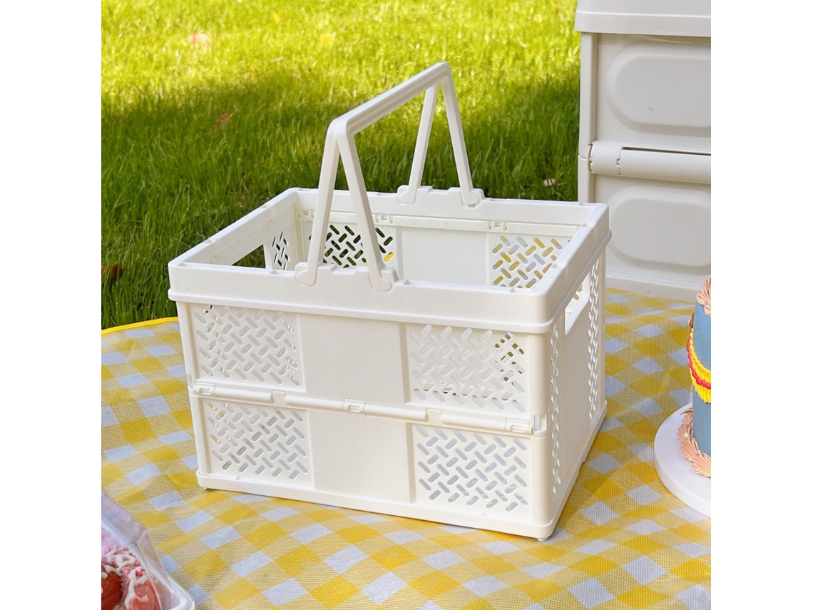 Cesta de Armazenamento Oca, Plástica, Plegável, Reutilizável, para Lar, Praia, Brinquedos, 250x110x220mm, Branco