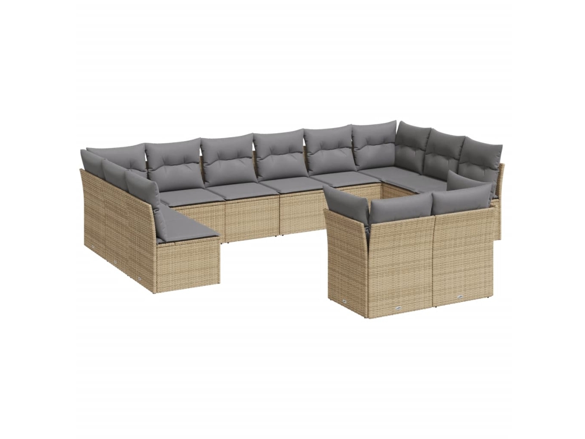 Conjunto de 12 Sofás para Jardim com Almofadões Vime Pe Bege MAISON EXCLUSIVE
