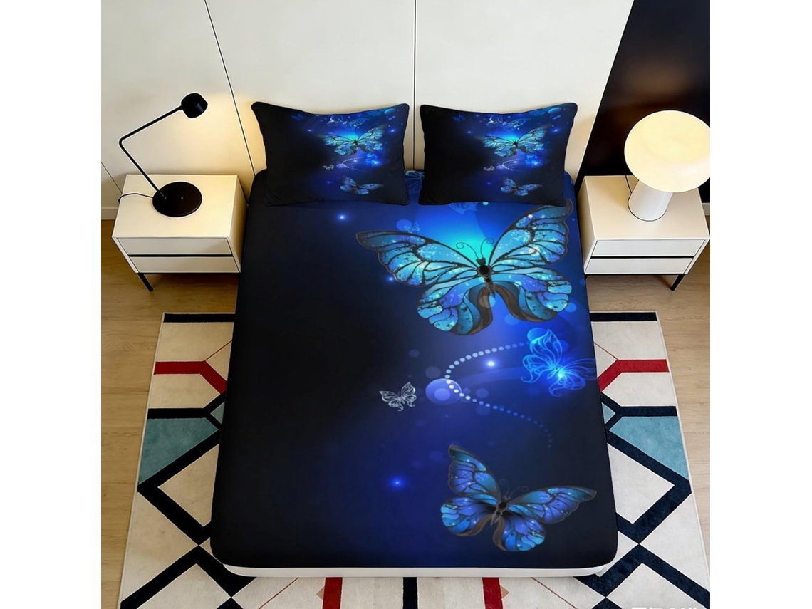 Conjunto de Cama Estampa 3d Borboleta Amarela Microfibra com Fronha 120x200cm, 200x25cm S/MARCA