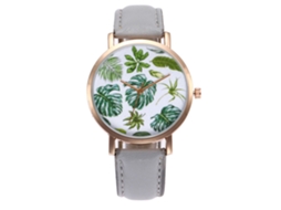 Reloj De Pulsera De Cuarzo Con Correa De Cuero Para Mujer Estilo Casual Gris