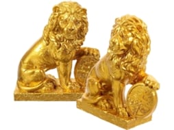 Escultura Filhote Resina Dourada 2 Peças Estrutura Sólida Energia Positiva Decoração Requintada Micro GOKOCO