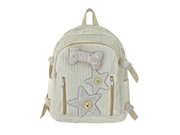 Mochila Escolar Feminina 2024, Grande Capacidade, Com Decoração De Estrela E Ossinhos, Cor Amarela Clara.