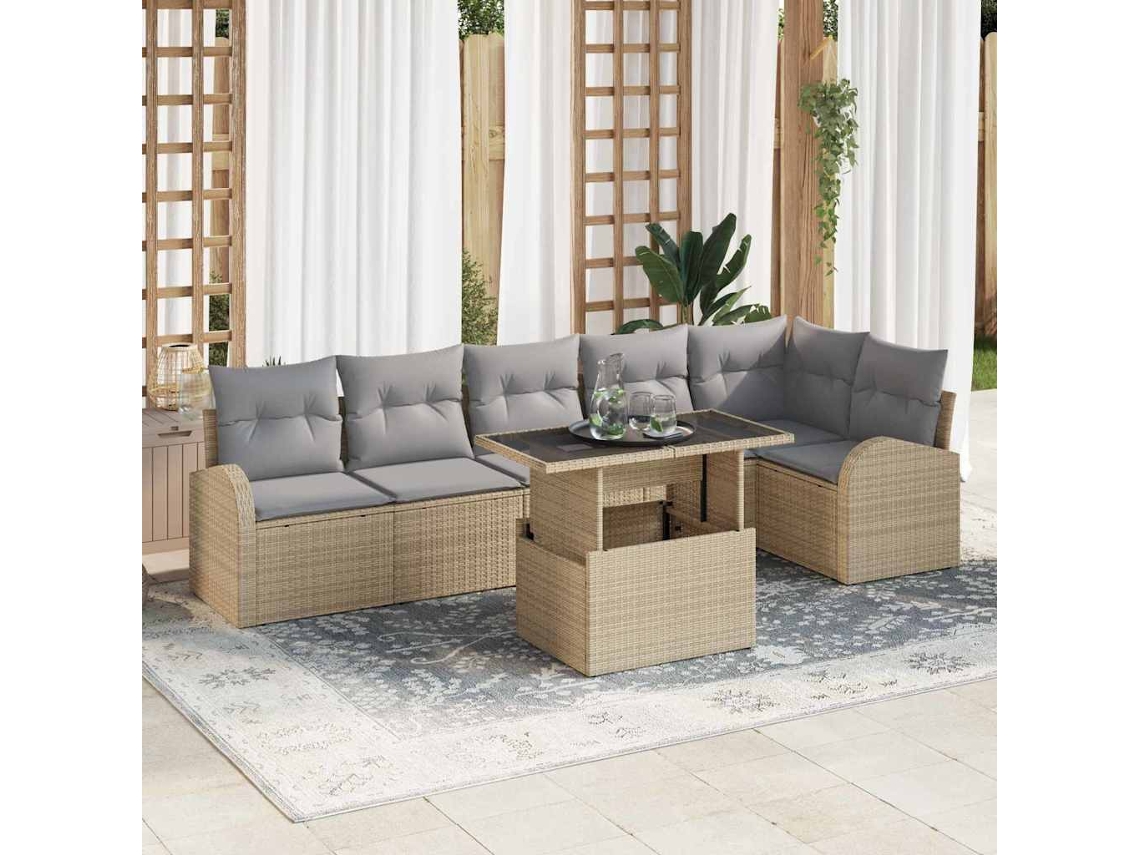 Vidaxl Conjunto De Sofá De Jardim 7 Unid. 6-número De Lugares Bege
