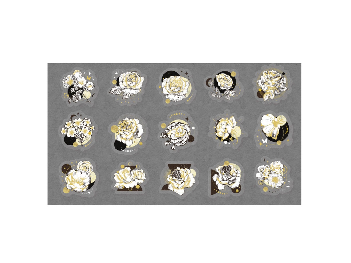 30 Adesivos Pet Dourado Laser para Manual Scrapbook Diy Decoração Rose