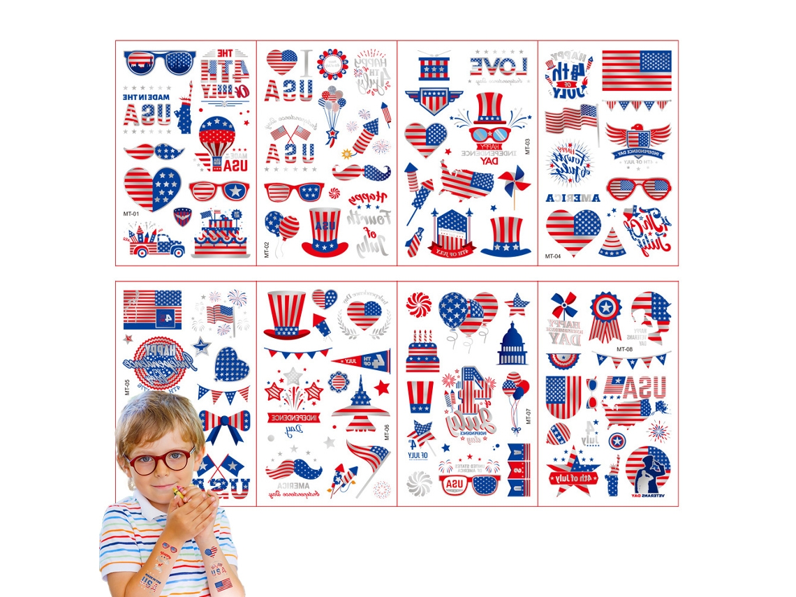KOFIHETY Folhas Tatuagem Temporária 4 De Julho Dia Da Independência Tatuagens Patrióticas Bandeira Americana Dia Do Trabalho Vermelho Branco Azul