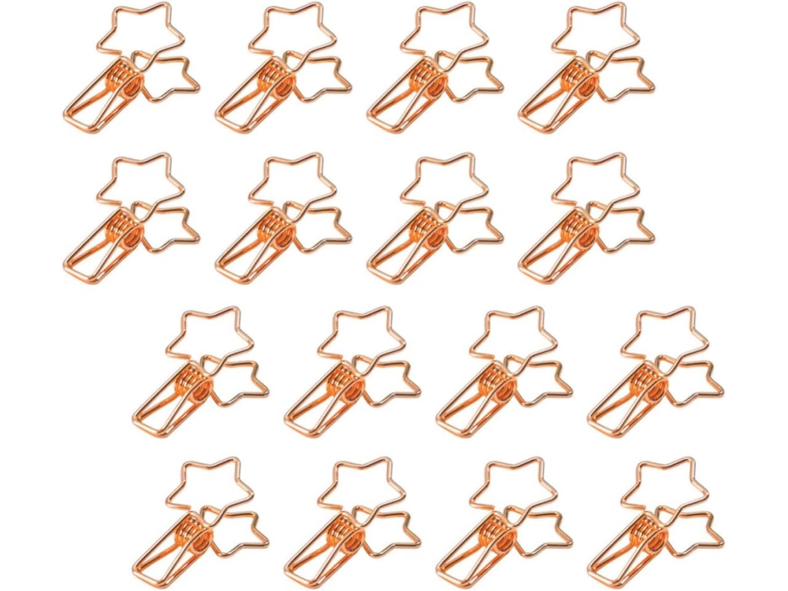 Clips para fotos Homoyoyo em metal dourado, formato de estrela de cinco pontas, 16 peças, leves e fáceis de transportar.