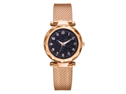 Relógio de pulso feminino de quartzo com pulseira de silicone, mostrador redondo, cor ouro rosa.