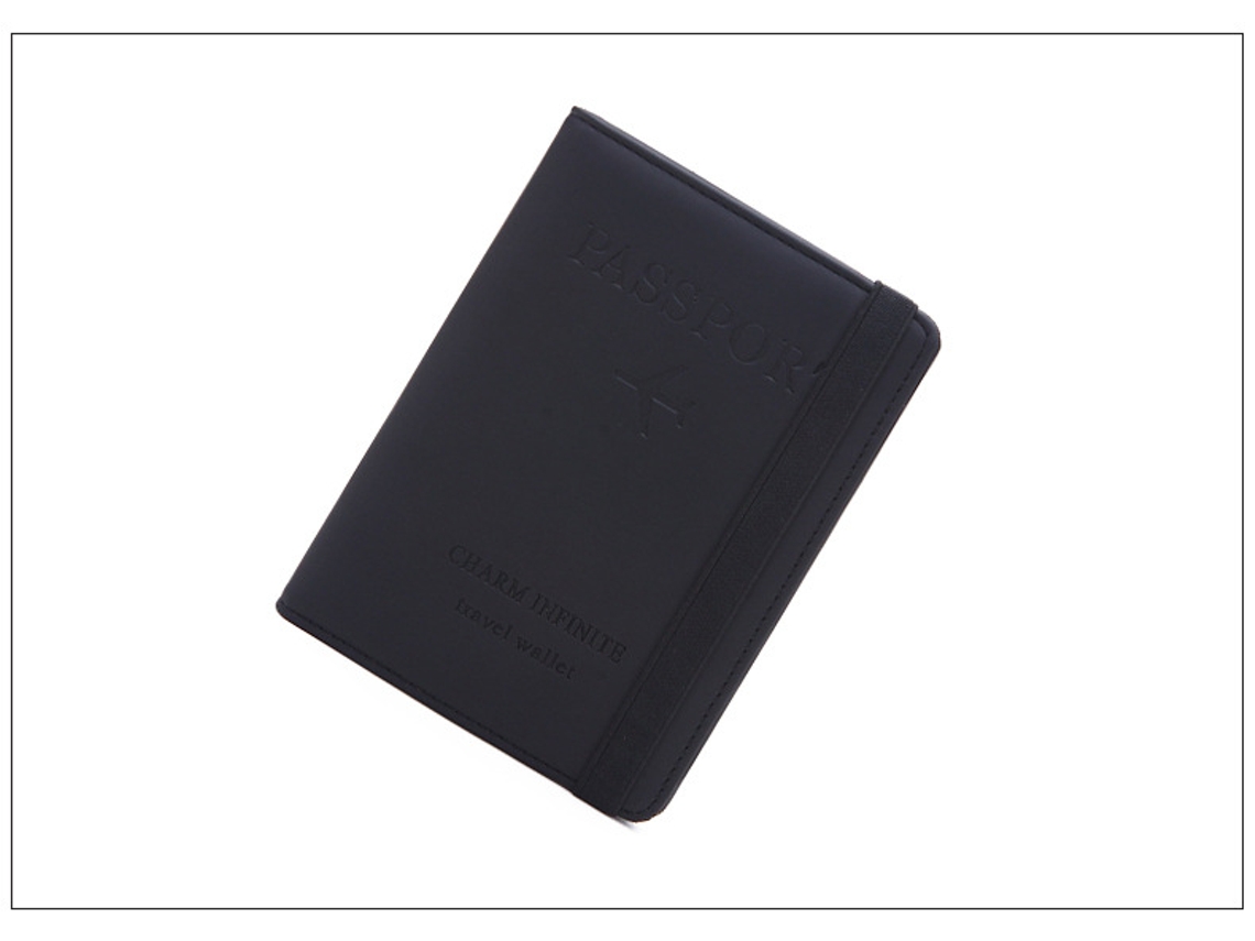 Capa Para Passaporte Com Rfid, Estojo De Viagem Em Couro, Preta