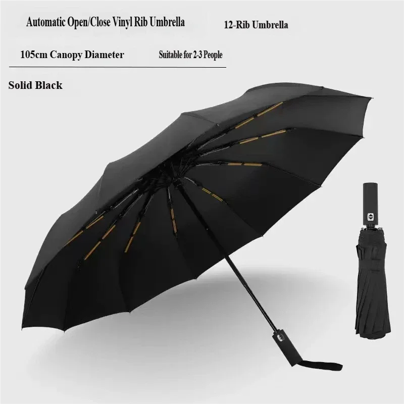 Guarda-chuva Automático Grande (preto 12k), 60 Varetas, Altamente Eficaz Contra Vento, Sol E Raios Uv.