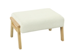 Banquinho Ottoman Com Almofada De Assento Macia, Pernas De Madeira, Banquinho Com Veludo Cotelê Look Branco Creme Hm