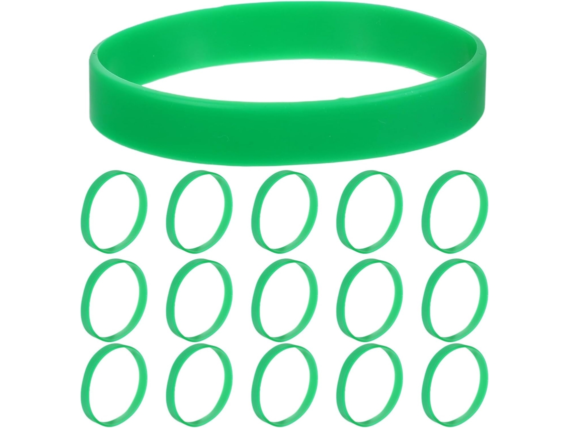 Pulseiras elásticas de silicone verde Ipetboom para eventos esportivos e festas, 100 unidades, tamanho ajustável.