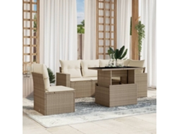 Vidaxl 6 Pcs Conjunto De Sofás P/ Jardim Com Almofadões Vime Pe Bege