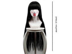Peruca Longa Preta e Lisa para Personagens de Anime, Ideal para Cosplay de Halloween. Perfeita para Amantes de Perucas. TAISHENGDA