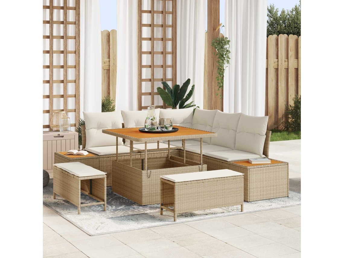 Vidaxl Conjunto De Sofá De Jardim Com Almofada 8 Pcs Bege E Creme