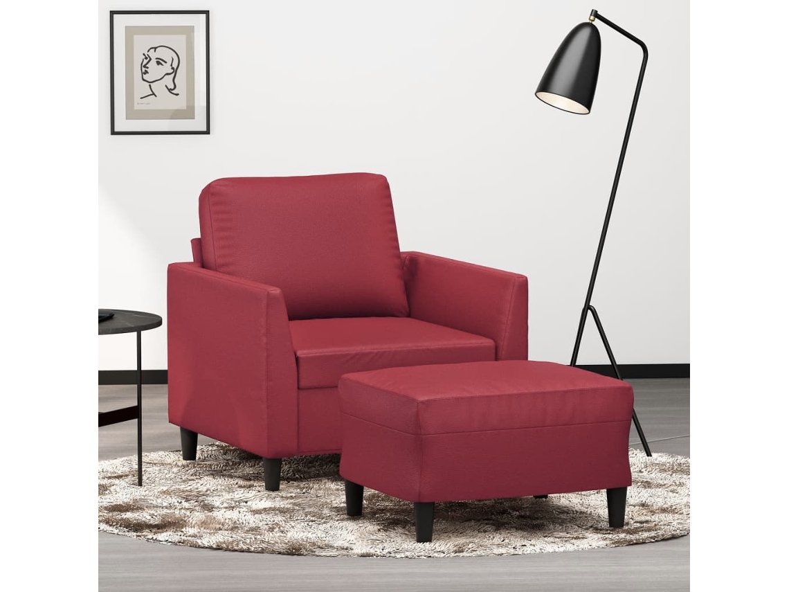 Vidaxl Poltrona Com Apoio De Pés 60 Cm Couro Artificial Vermelho Tinto