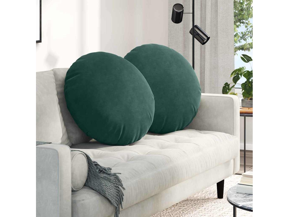 Vidaxl Almofadas De Assento 2 Unid. Veludo Verde Escuro Ø60 X 21 Cm
