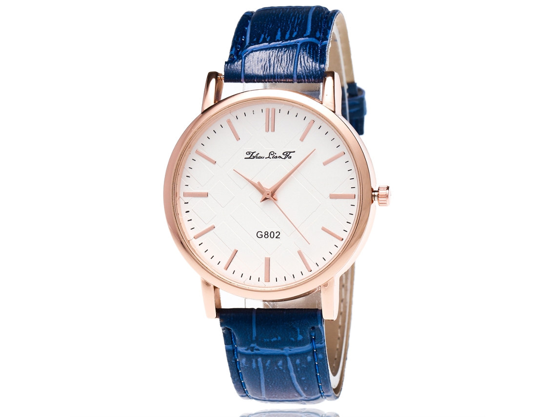 Relógio de Pulso Feminino Zhoulianfa Simples Clássico Quartz Analógico Pulseira Pu Azul