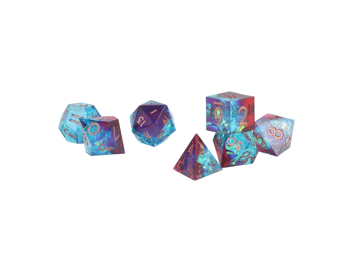 Primerox conjunto de 7 Dados de Resina Poliédricos Rpg Números Claros Presente Colecionável Azul+vermelho