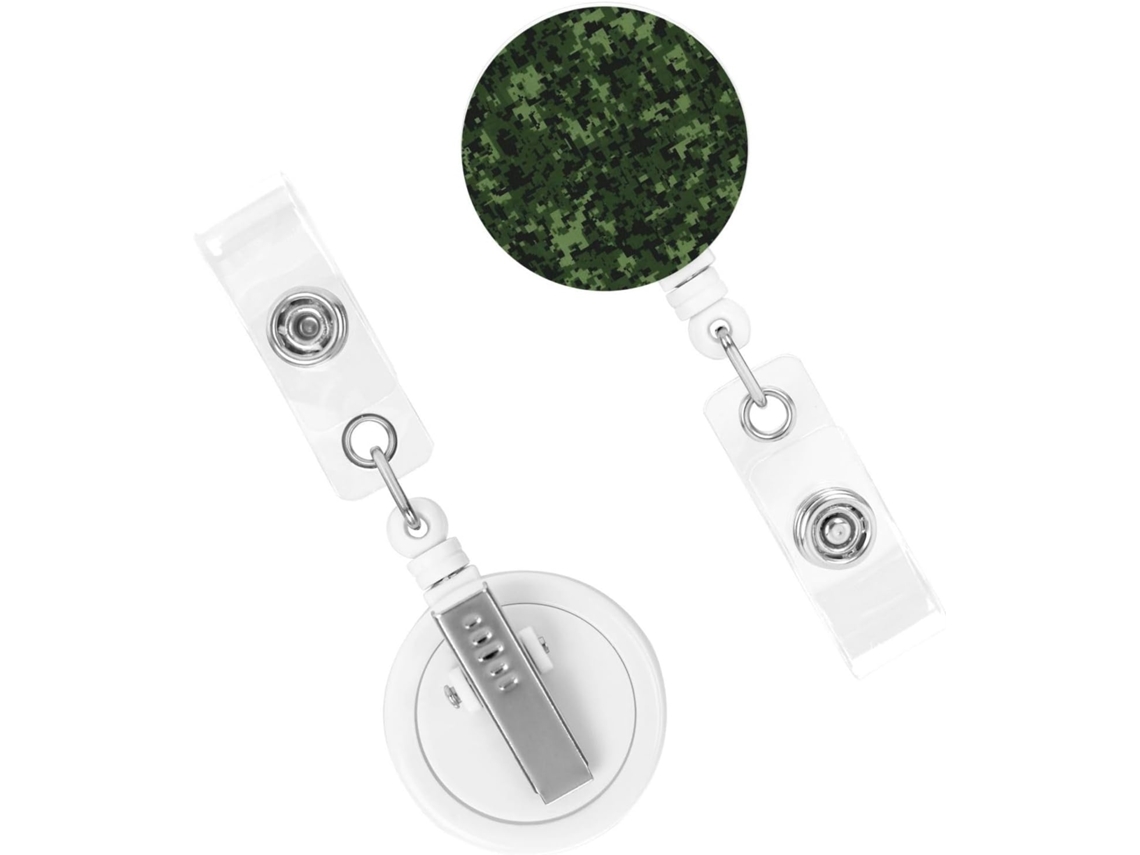 Porta-cartões retrátil resistente, com bobinas, em camuflagem digital verde militar. Cartões de identificação de alta qualidade.
