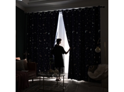 Cortina Blackout 2pcs Estrela Lua Prata Quente Isolante