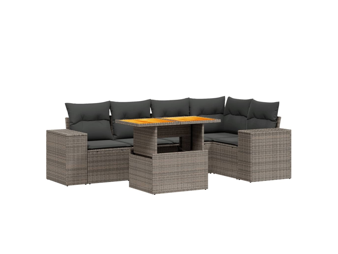 Conjunto 6 sofás de jardim com almofadões VIDAXL vime cinzento