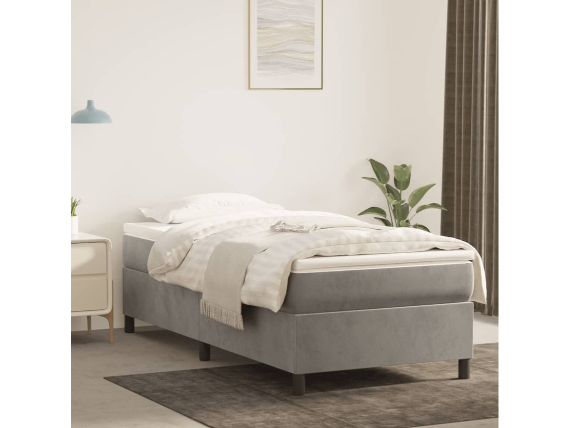 Vidaxl Cama Com Molas/colchão 100x200 Cm Veludo Cinza-claro