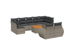 Conjunto de 10 Sofás de Jardim com Almofadões Vime Pe Cinzento MAISON EXCLUSIVE