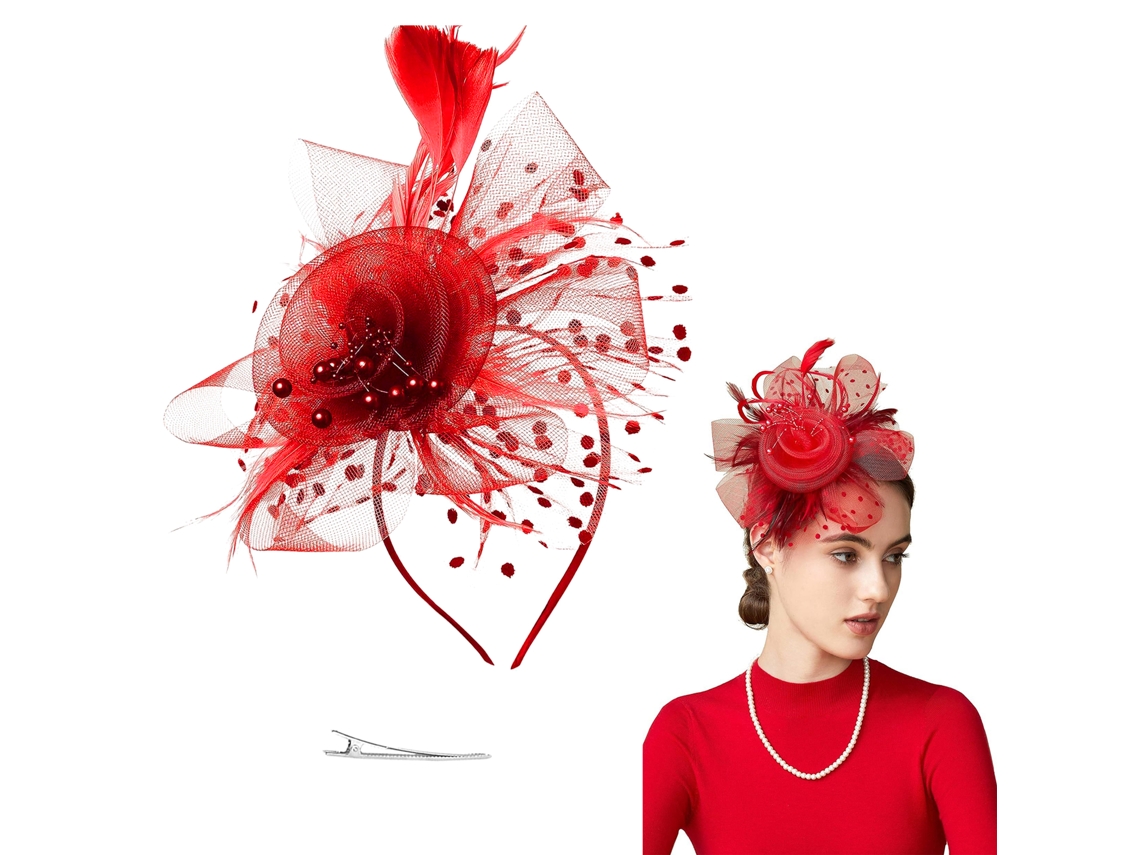 Laxiscreed Acessório De Cabelo Com Flor Vermelha E Pena Para Casamentos E Festas