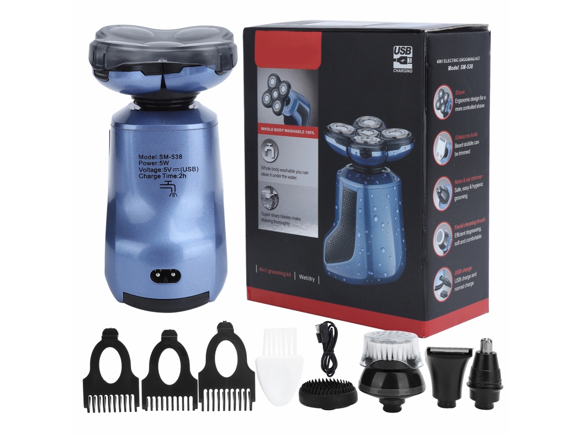 Kit de barbeador elétrico recarregável à prova d'água 2026, aparador de pelos do nariz, orelha e queixo para homens.