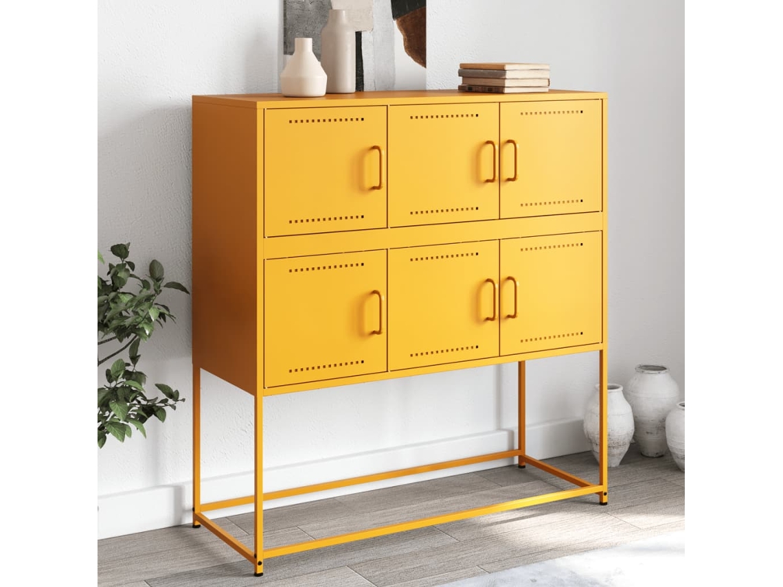 Aparador 100,5x39x107 cm Acero Amarillo Mostaza