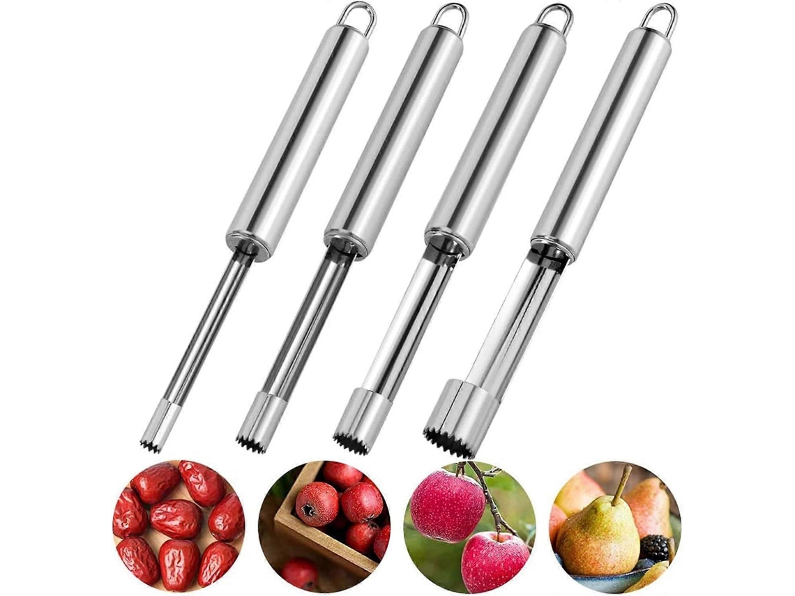 Conjunto de 4 removedores de caroço de maçã em aço inoxidável, de diferentes tipos, para frutas, casa e cozinha (prateado)