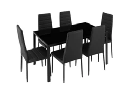 Conjunto De Mesa De Jantar Tectake De Aço E Vidro Temperado, Resistente Às Intempéries, Leve, 7 Peças, 130 X 70 X 75 Cm, Preto
